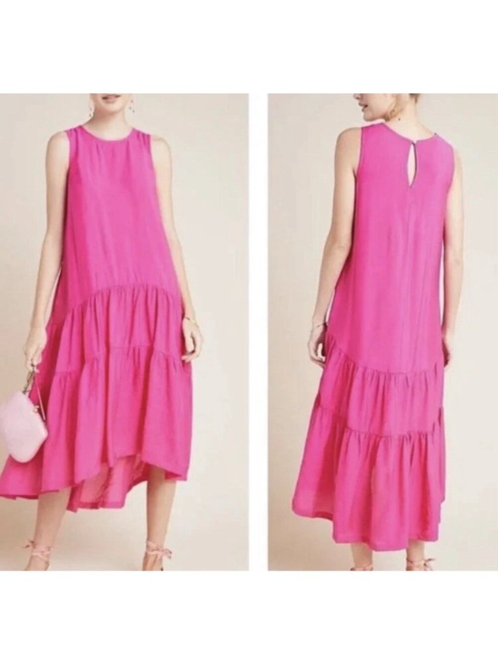 Maeve Marlene Tiered Maxi Dress Size S Pink Sleeveless Lined